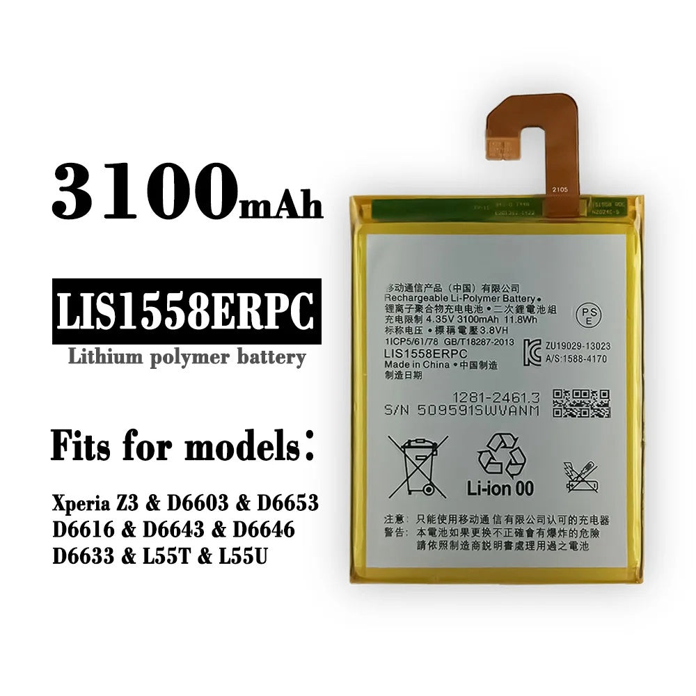 Replacement Battery for Sony Xperia Z3 (D6603 D6643 D665), LIS1558ERPC Replacement Battery for Sony Xperia Z3 (D6603 D6643 D665), LIS1558ERPC